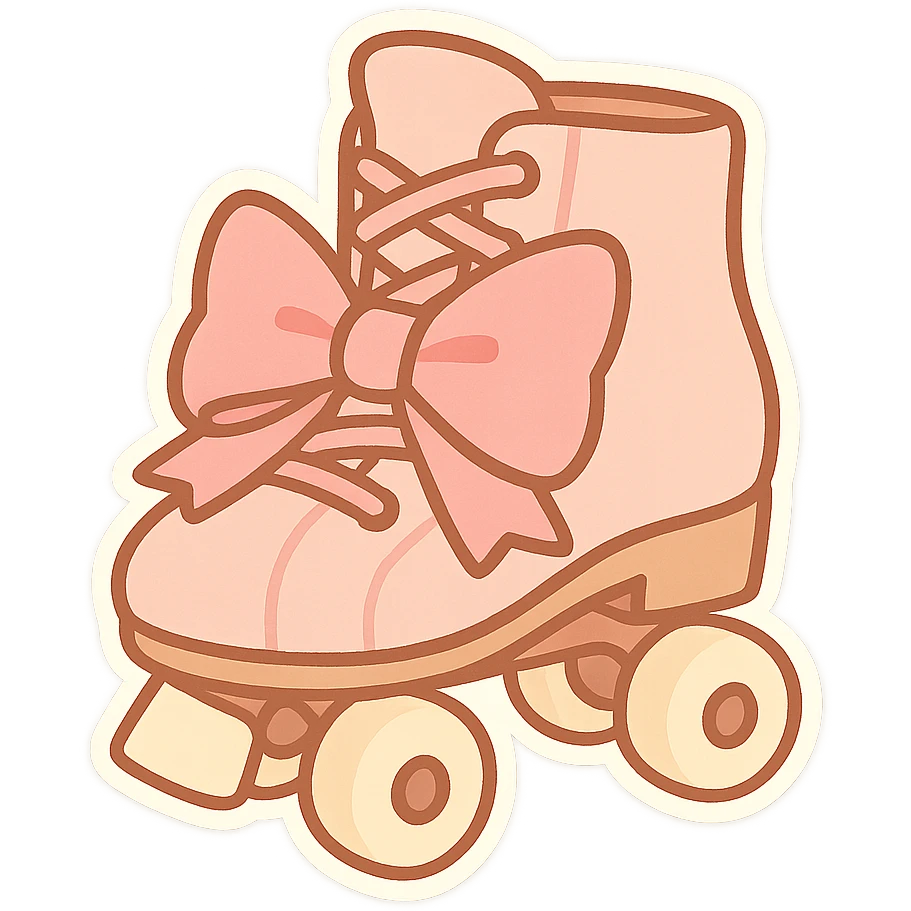 chibi sticker-style roller skate with a bow, cute and exaggerated emoji