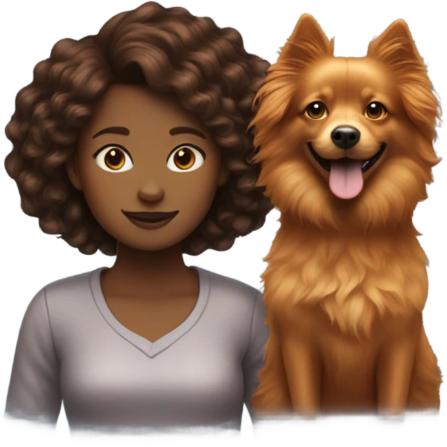 Ginger girl with wavy hair and black female spitz emoji
