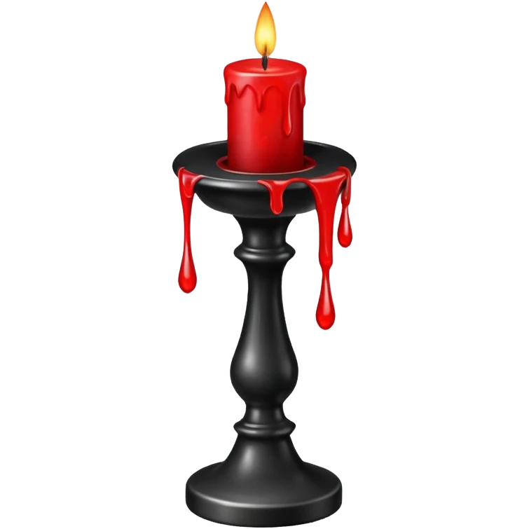 A gothic black candlestick with dripping red wax. emoji