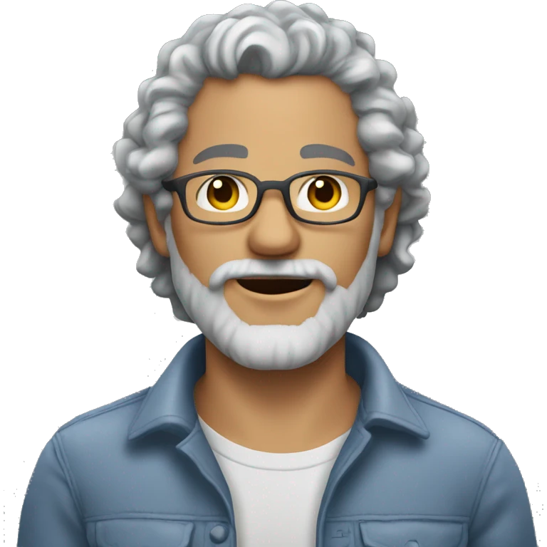 man grey curly hair gray beard (no mustache) wearing a shirt no glasses emoji