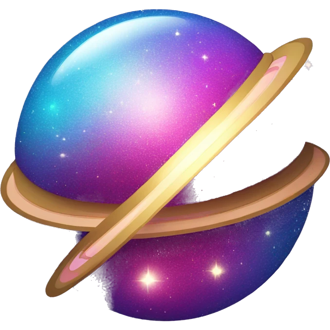 sparkly glittery gradient blue purple and pink glitter planet with white saturn ring emoji