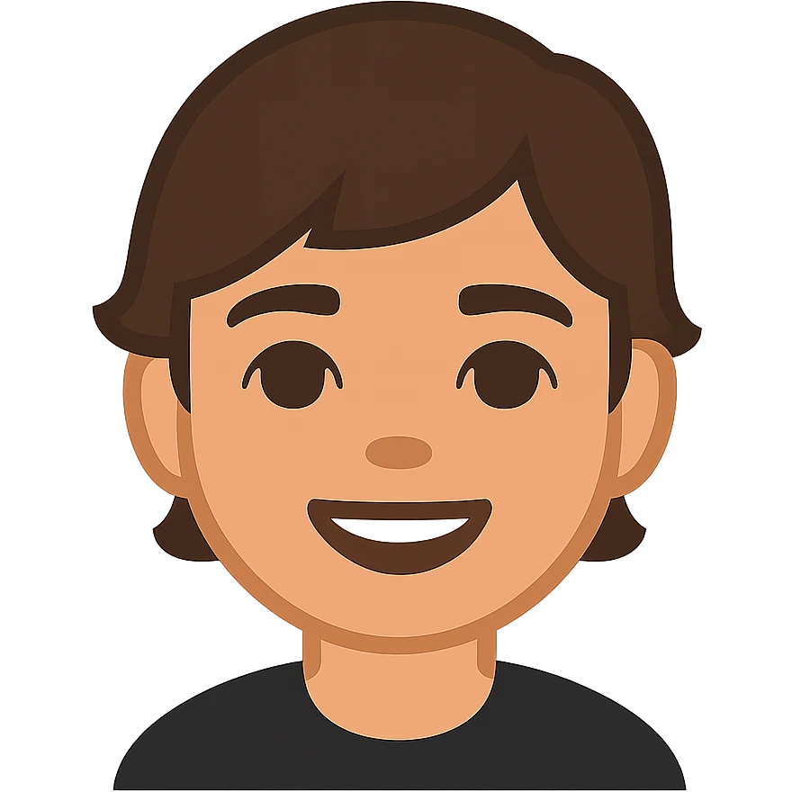 iOS memoji of a teen smiling, wearing black shirt emoji