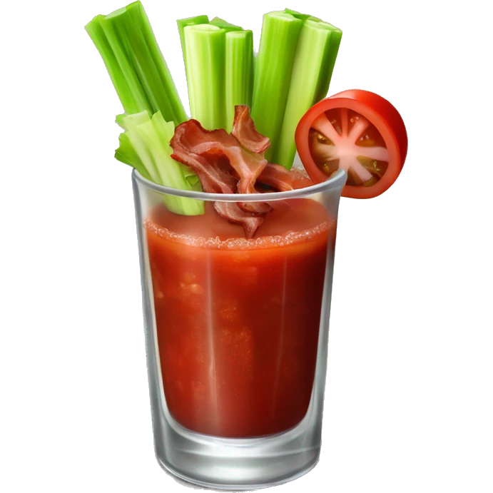 Realistic Bloody Mary Cocktail with Celery and Bacon Garnishes. emoji