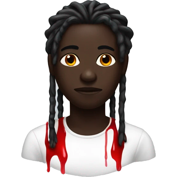Darkskin, dreads, covered in red juice that gets darker at thicker & more together points emoji
