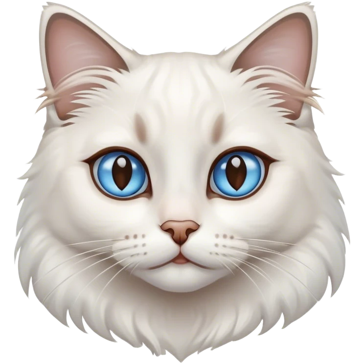 White ragdoll cat with a brown patch on her right eye and has blue eyes emoji