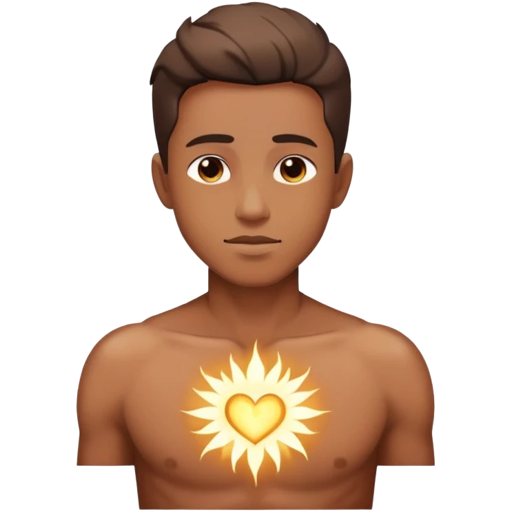 transition from a man with a spiritual pain on his chest growing up to a man with a soul glowing on his body representing his healed version karmically and using that energy to heal others emoji
