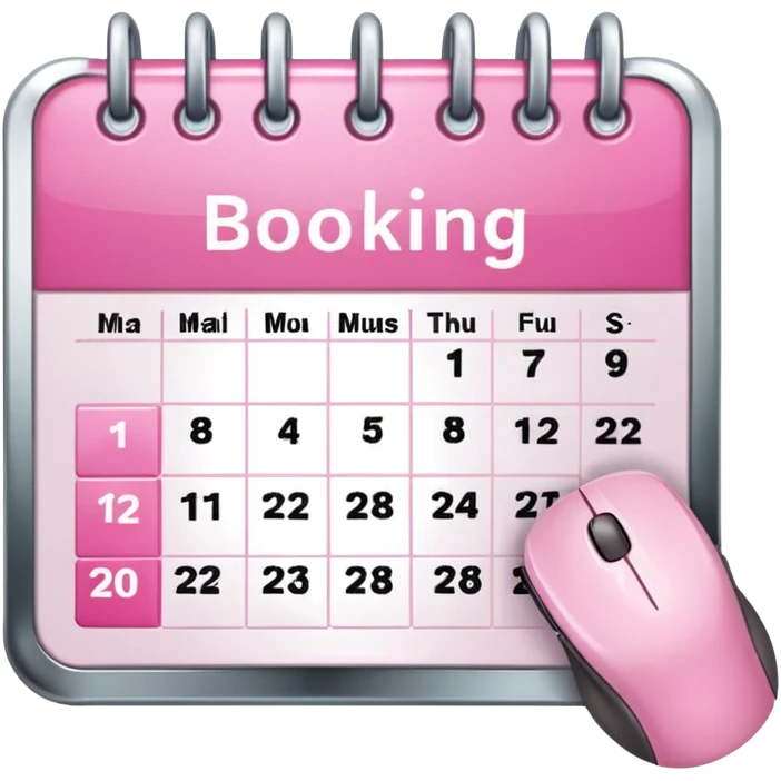 online booking icon -- calendar (pink) + mouse pointer emoji