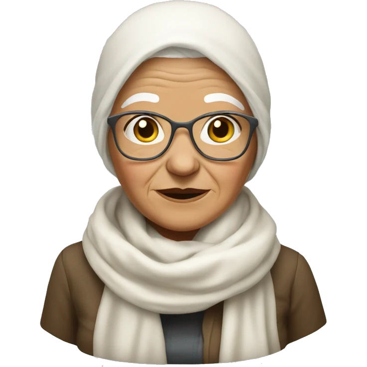 a granny wearing a white scarf around her head tied at the chin  emoji