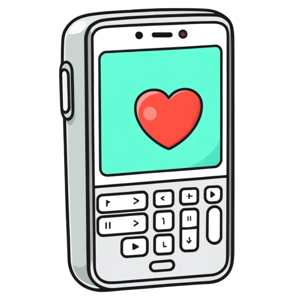 a phone showing a room on its screen with a heart emoji