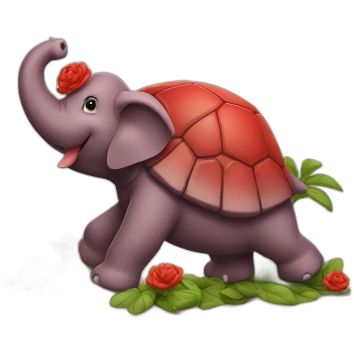 Pile tortue sur élephant rouge emoji