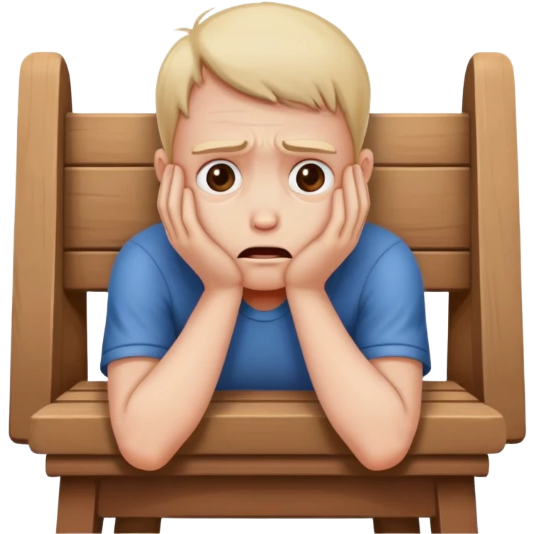 Scared human sit on a chair, head in the hands, scared emoji