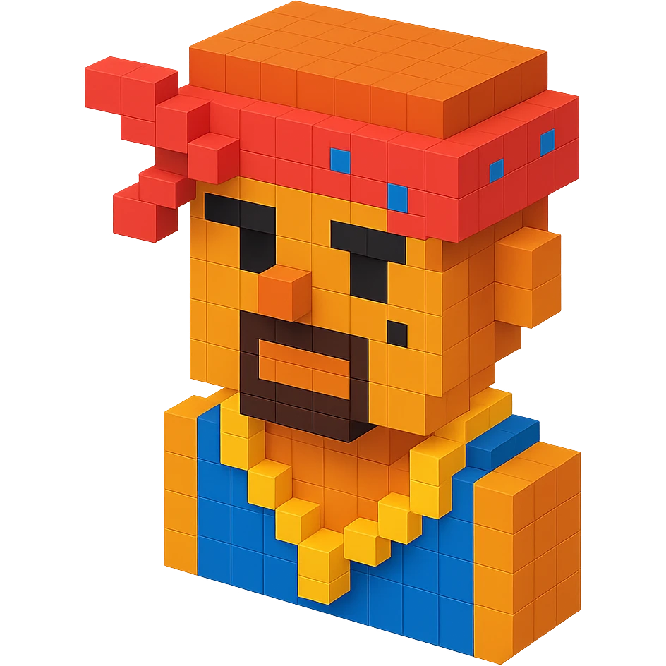 Lego version of 2Pac with a bandana and gold chain emoji
