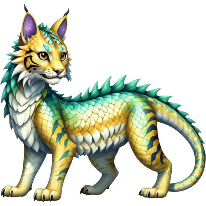Shiny exotic iridescent Dragon-Tiger-type Lynx-Bobcat-Fakémon-creature full body emoji