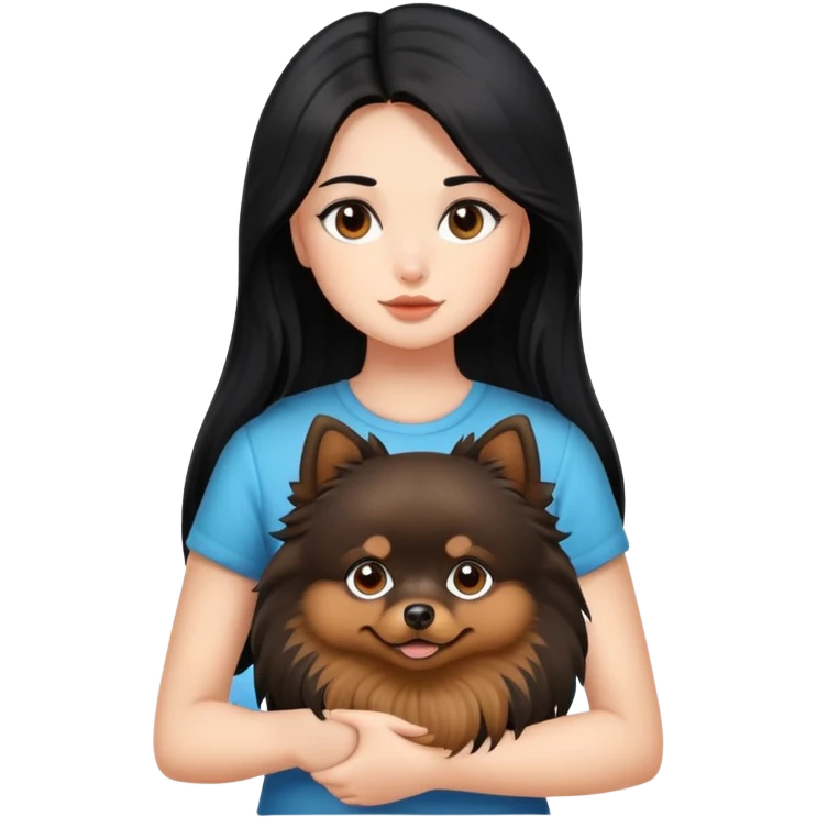 girl with long black hair with brown Pomeranian emoji