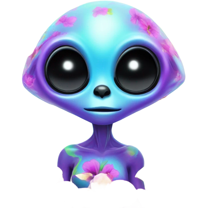 Lisa frank alien with big head and big black eyes with flowers emoji