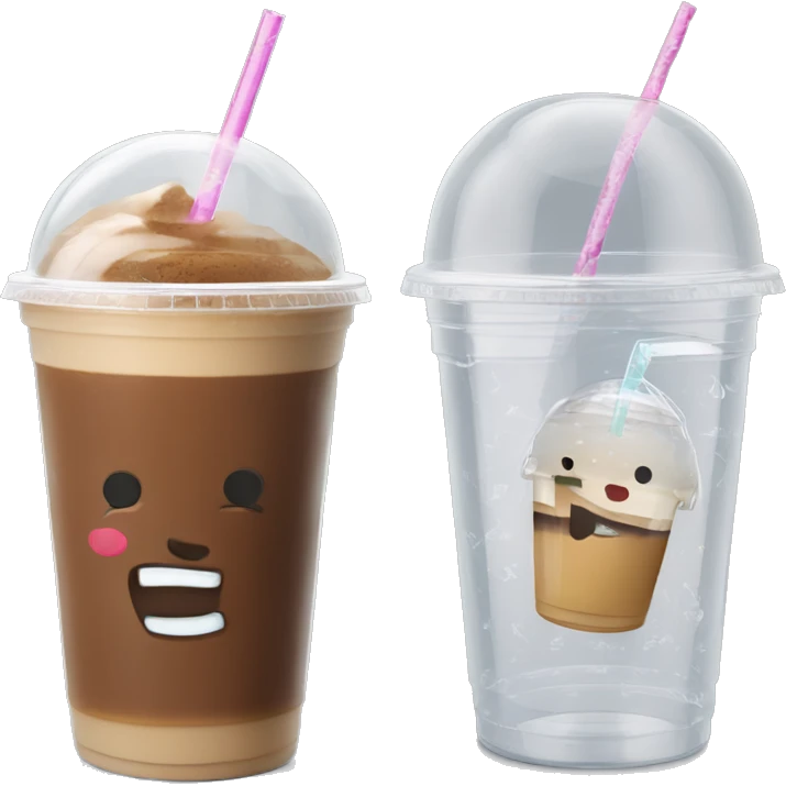 Cold coffee with ice cubes In a plastic cup With a dome-shaped cover 450 ml with straw emoji