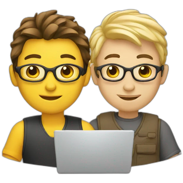 two IT nerds working on a laptop emoji