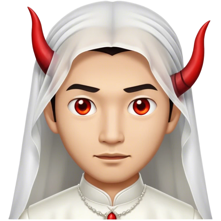 an asian male bride with the face of devil in wedding dress emoji