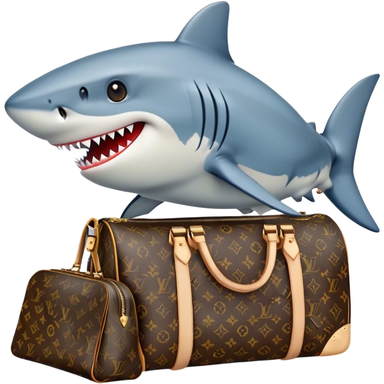 "Shark Grip" - for a sticker where a shark holds a Louis Vuitton bag in its mouth, symbolizing success in business. emoji
