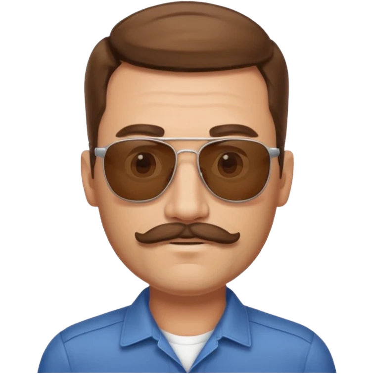 Man in his forty’s, with light moustache and a light beard, brown hair with young haircut, and sunglasses  emoji