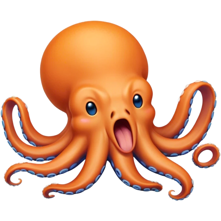 Cinematic Realistic Cute Yawning Octopus Portrait Emoji, Head tilted slightly with a dramatic, wide-open yawn, showcasing a soft, lustrous orange body with subtle blue ring accents and gently drooping tentacles, with half-closed, drowsy eyes rendered in exquisite detail; high shine, relaxed yet expressive, styled with a dash of mystical charm, soft glowing outline, capturing the essence of a sleepy yet affectionate octopus that appears ready to stretch out and drift into a peaceful nap! emoji