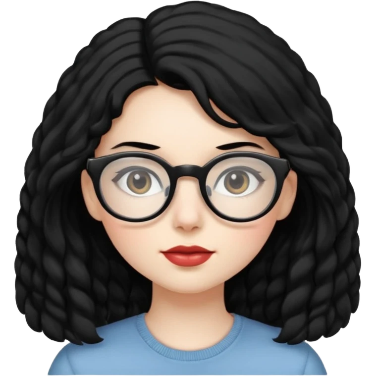 Pale girl with big black hair and glasses  emoji