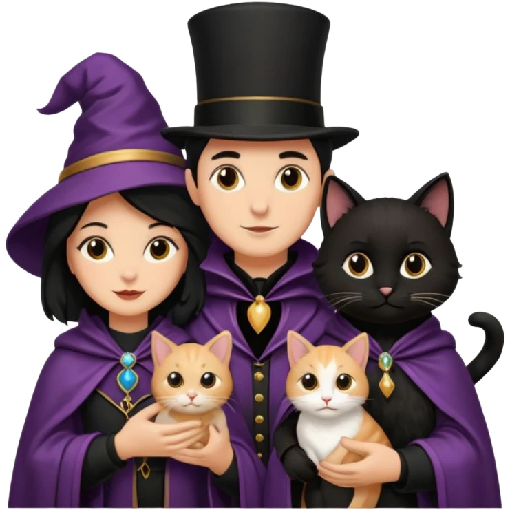magician couple and their pet cat emoji