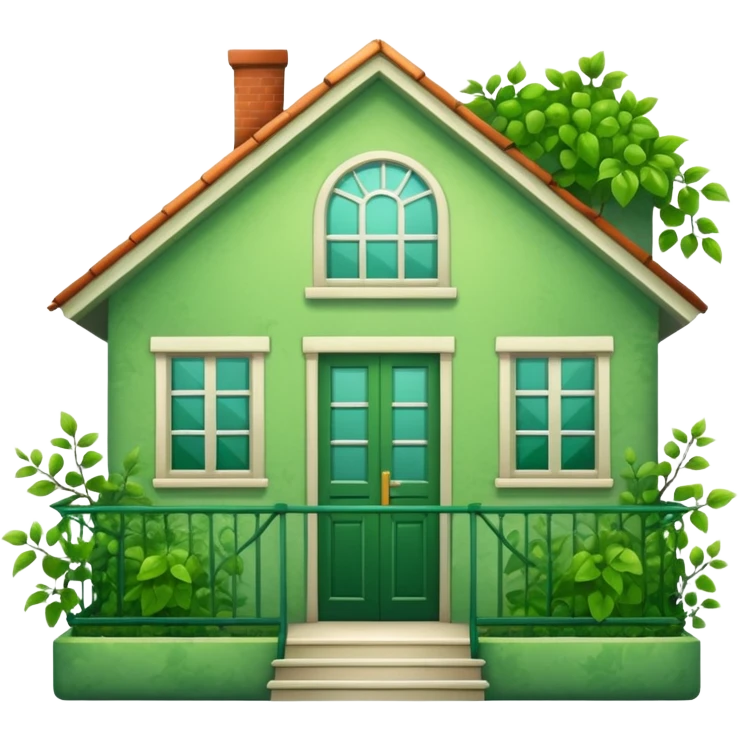 Beautifull Green house with leaves, branches and a balcony  emoji