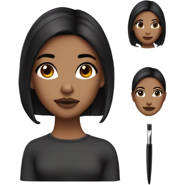 girl with dark, straight, shoulder-length hair, brown eyes and plump lips. There are earrings in the ears and a tragus piercing. the girl has eyebrow tweezers in her hands emoji