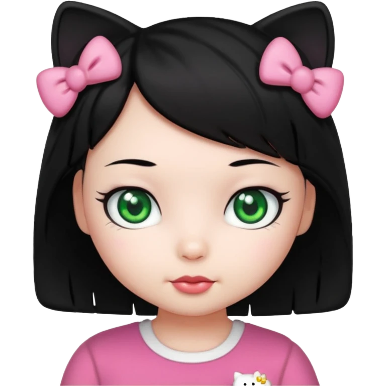 hello kitty girl either black hair and green eyes emoji
