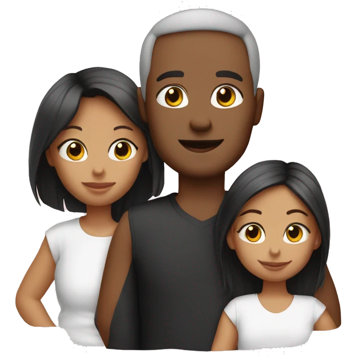 Family of 3- mum-dad-baby girl-2 cats 1white 1 black emoji