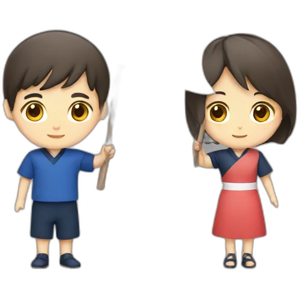 boy and girl holding Japanese flag emoji