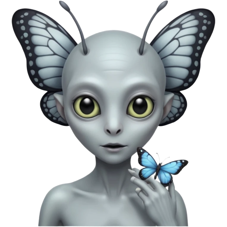 an grey alien with a butterfly on shoulder emoji