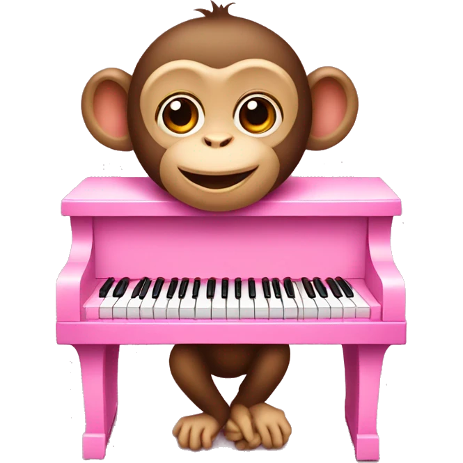 A cute monkey is playing a pink piano emoji