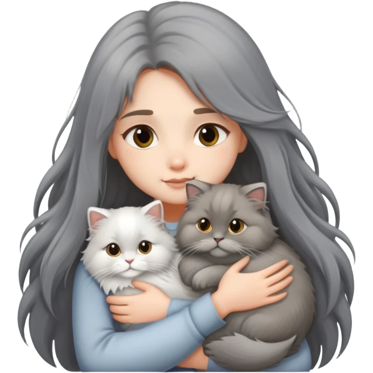 A long-haired girl hugs a British longhair emoji