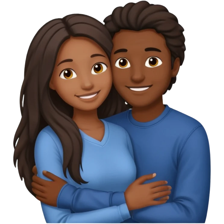 dark skin girlfriend hugs mixed boyfriend with long hair  emoji