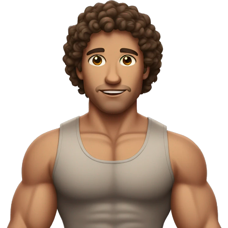 Curly brunette haired man with muscles  emoji