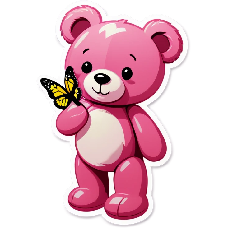 Pink teddy bear holding butterfly  emoji
