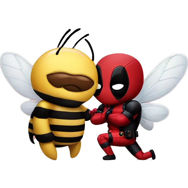 Deadpool and a bee emoji
