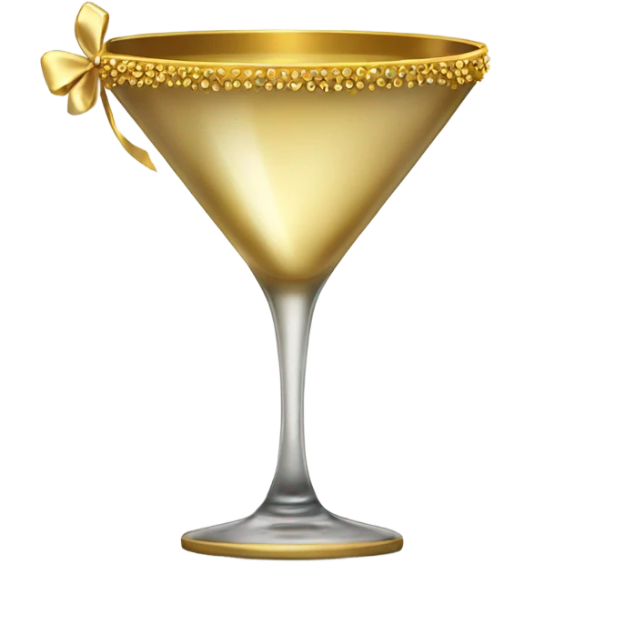gold rimmed martini glass with tiny gold bows emoji