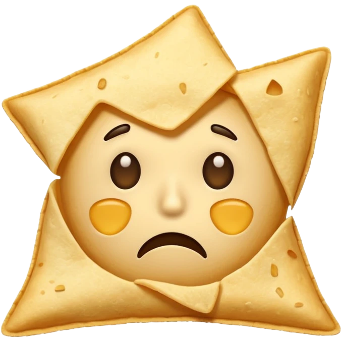A tortilla chip with sad face emoji