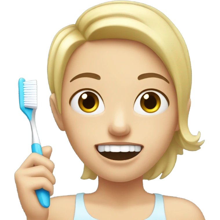 White girl with short hair brushing her teeth  emoji