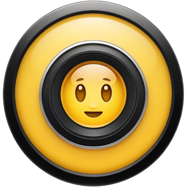 A round camera lens, apple emoji style, minimalist, with highlights, yellow emoji
