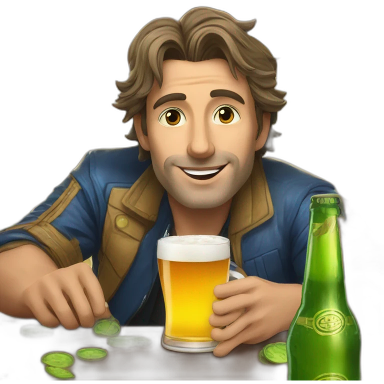 Nicolas louvet drinks a beer with cryptos around him emoji