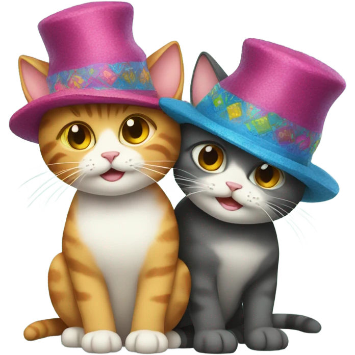 Two cats hugging and wearing hats emoji