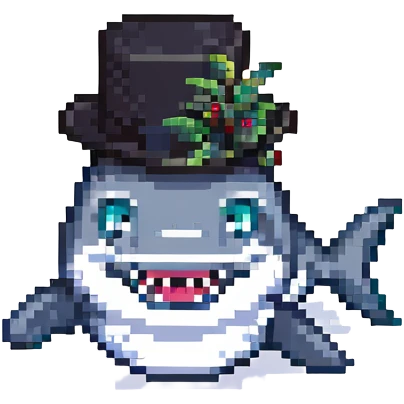 pixel art shark with a black tophat emoji