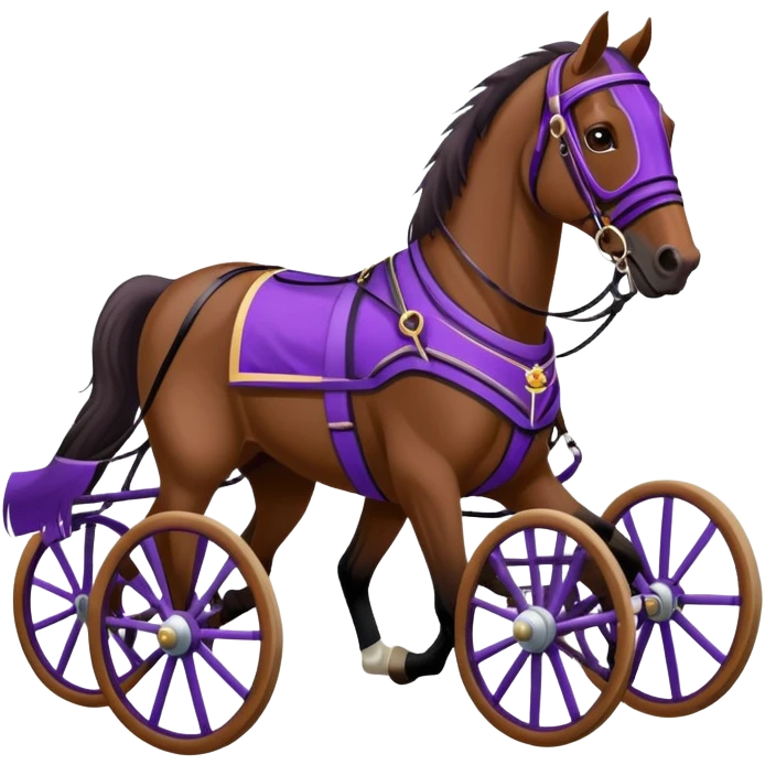 harness racing horse with a black sulky and a driver in purple dress emoji