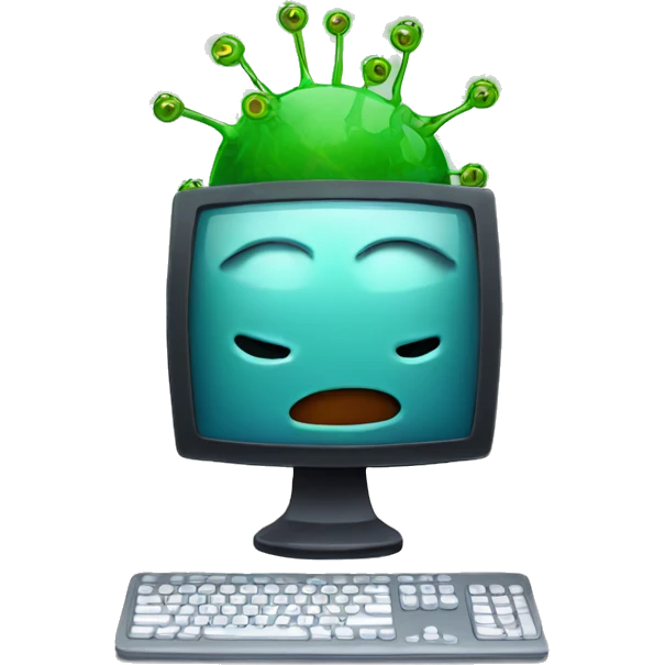 computer with a virus emoji