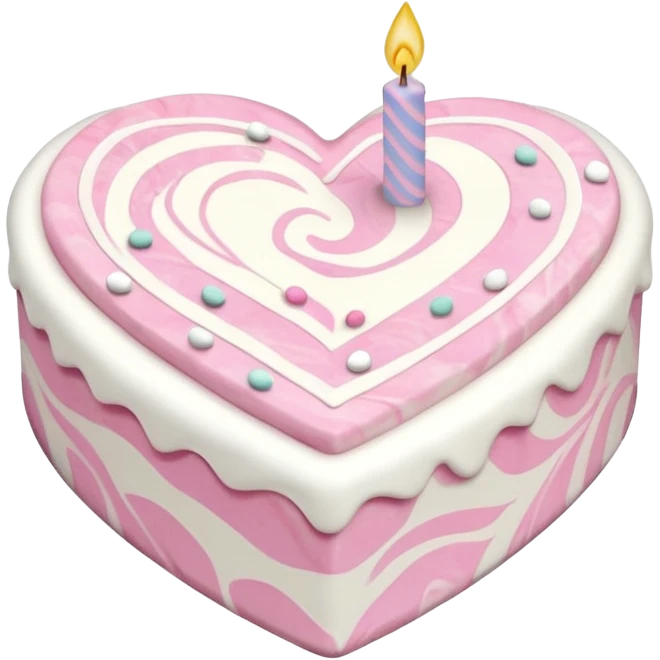heart shaped birthday cake, pastel pink and white marbled, cute and simple emoji