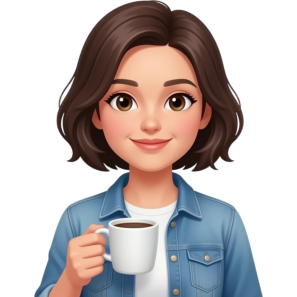 An emoji of a bust-length portrait of a woman in her 20s holding a cup of coffee, wearing casual clothes, and sporting short to medium-length hair emoji